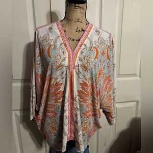 Women's Batwing Multicolor Paisley V-Neck Top